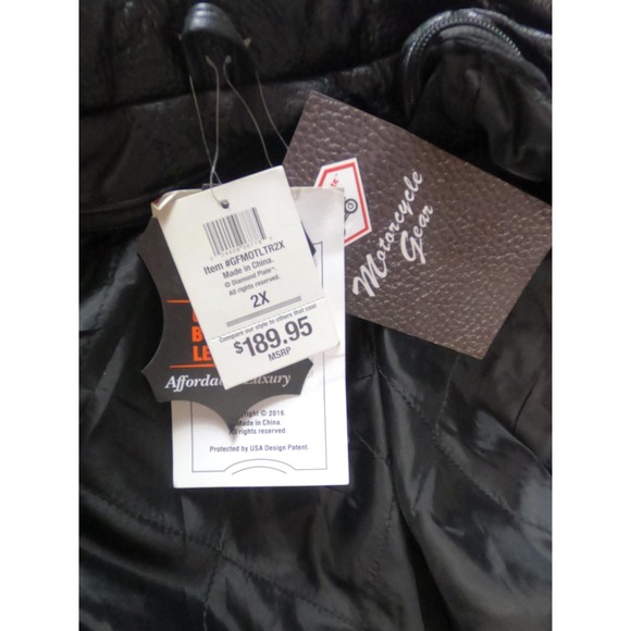 Diamond Plate Buffalo Leather Jacket Mens 2XL Black Eagle USA Patch Motorcycle - Picture 4 of 13